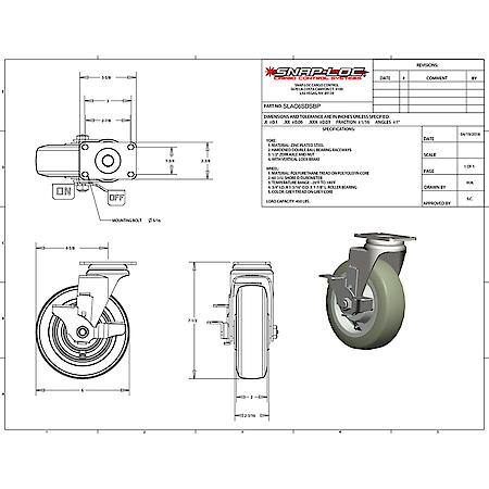 450 lb Caster 6 Inch Super-Duty Polyurethane Swivel-Brake
