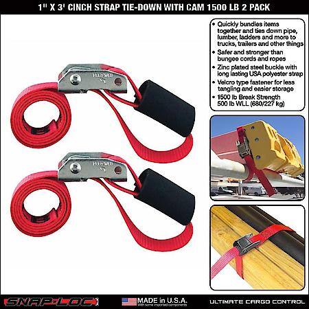 1 in x 3 ft Cinch Strap Cam Tie-Down 1,500 lb 2-Pack