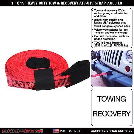 1 in x 15 ft Heavy Duty Tow Recovery Strap 7,000 lb