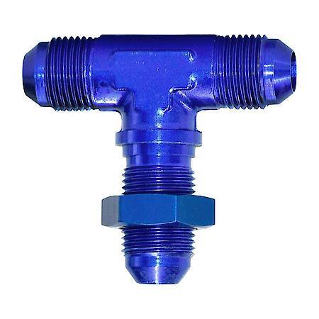 180 Degree Bulkhead Flare Tee, -8An, Anodized, Blue, Aluminum, Single