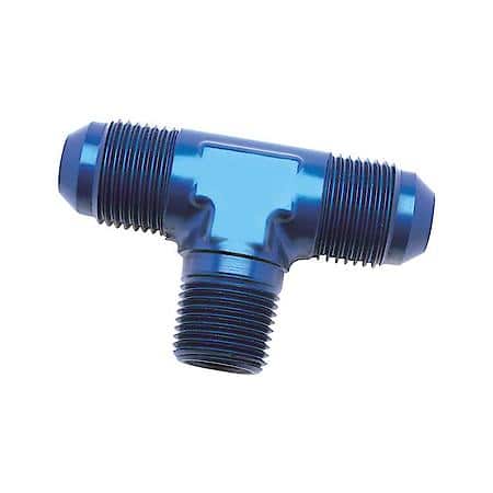 180 Degree Flare To Pipe Tee, -8An X 3/8" Npt, Anodized, Blue, Aluminum, Single