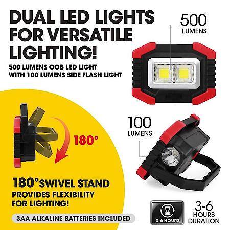 500 Lumens COB Worklight, with LED Flashlight