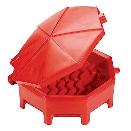 Pig« Universal Poly Drum Funnel With Hinged Lid, Red
