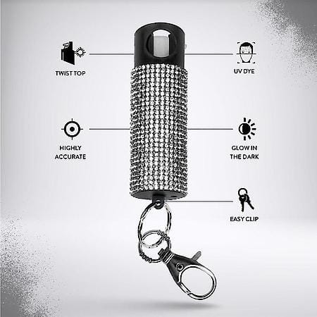 BLING IT ON GLOW IN THE DARK PEPPER SPRAY KEYCHAIN WITH STYLISH RHINESTONE DESIGN