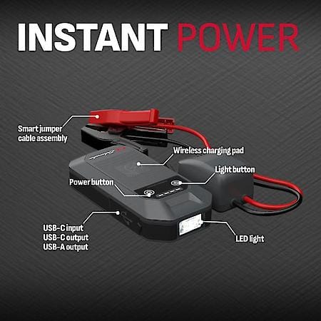 4-in-1 12V Lithium 1000A Jump Starter and Portable Power Pack: Wireless Charging