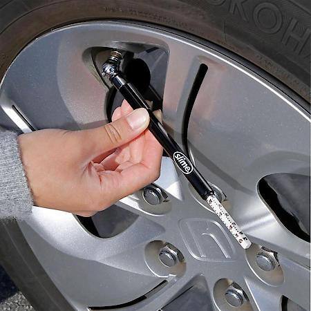Pencil Tire Gauge: 10-50 PSI, Assorted Colors, 4 valve caps included