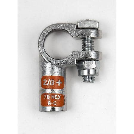 Right Elbow Crimpable Battery Terminals, 2/0 Gauge, Positive