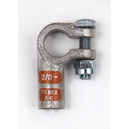Right Elbow Crimpable Battery Terminals, 2/0 Gauge, Negative