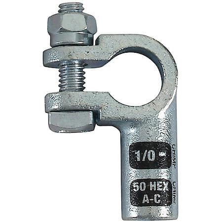 Left Elbow Crimpable Battery Terminals, 1/0 Gauge, Negative