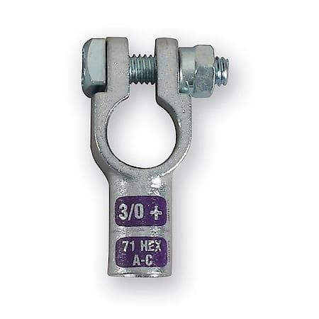 Straight Crimpable Battery Terminals, 3/0 Gauge, Positive