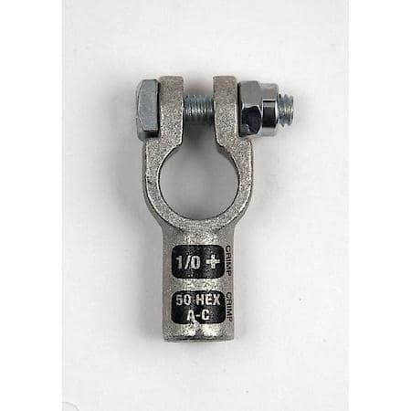 Straight Crimpable Battery Terminals, 1/0 Gauge, Positive