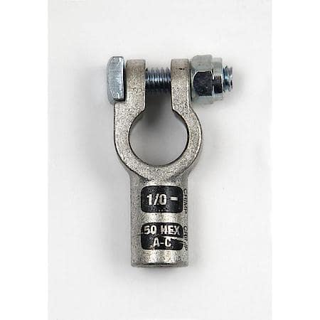Straight Crimpable Battery Terminals, 1/0 Gauge, Negative