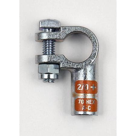 Left Elbow Crimpable Battery Terminals, 2/0 Gauge, Positive