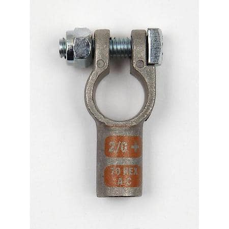 Straight Crimpable Battery Terminals, 2/0 Gauge, Positive