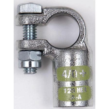 Left Elbow Crimpable Battery Terminals, 4/0 Gauge, Positive