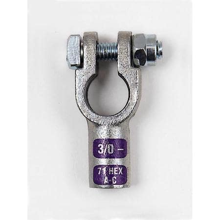 Straight Crimpable Battery Terminals, 3/0 Gauge, Negative
