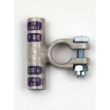 Flag Crimpable Battery Terminals, 3/0 Gauge, Positive
