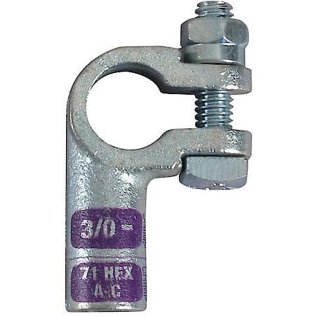 Right Elbow Crimpable Battery Terminals, 3/0 Gauge, Negative