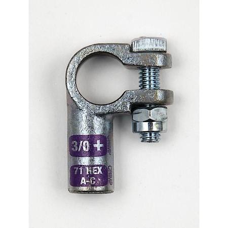 Right Elbow Crimpable Battery Terminals, 3/0 Gauge, Positive