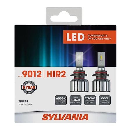 9012 LED Powersports Headlight or Fog Bulb, 6000K Cool White Light, 2 Pack
