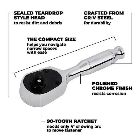 3/8 in. Drive Stubby Ratchet, 90 Tooth