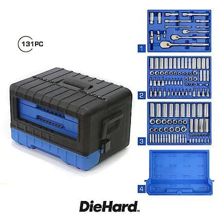 1/4", 3/8" & 1/2" Drive Tool Set, 131 Piece, 90 Tooth