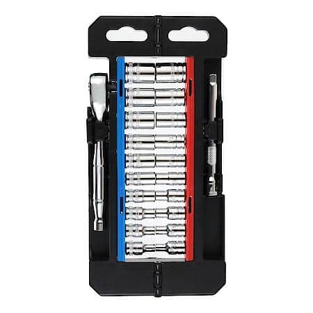 1/4 in. Drive Socket Set: 72┬┐Tooth Ratchet, SAE & Metric Coverage, 22┬┐Piece
