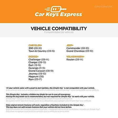 Replacement Chrysler, Dodge, Jeep Remote Key Fobik, 7 Buttons