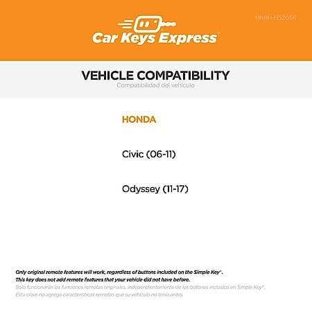 Replacement Honda Remote & Key Combo - 3 Buttons