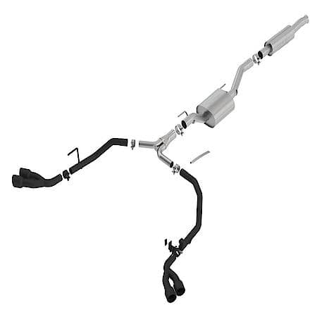SS, 2.75"-2"Dia Pipe, Single Exhaust With Quad Split Rear Behind Rear Tires Exit