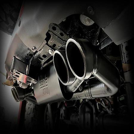 SS, 3"-2.75"Dia Pipe, Dual Exhaust With Quad Exit, Single Split Rear Exit