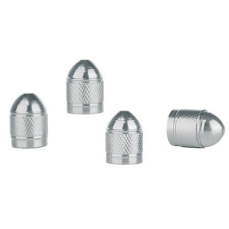 Aluminum Tire Valve Caps, Sensor Safe - Silver. 4 Pack