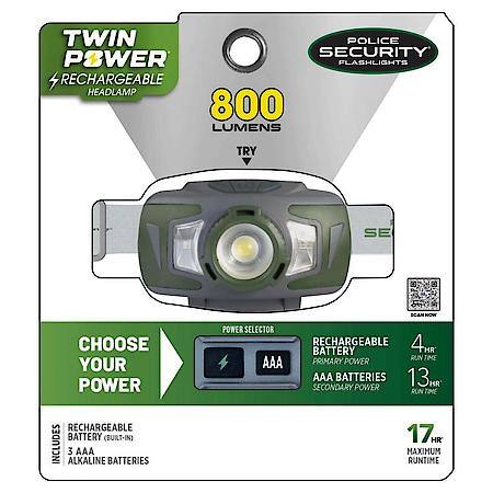 Twin Power 800 Lumen Headlamp with 80m Beam Distance, 17 Hr Runtime