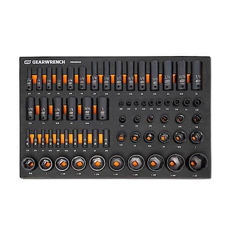 63 Piece 1/4", 3/8", 1/2" Drive 6 Point SAE, Standard and Deep, Impact Socket Set