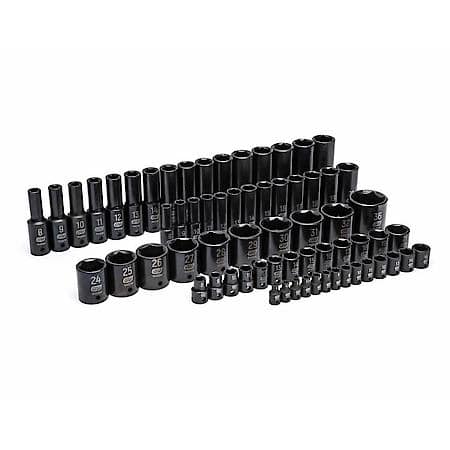 66 Piece 1/4", 3/8", 1/2" Drive 6 Point Metric, Standard & Deep, Impact Socket Set