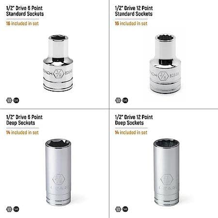 60 Piece 1/2" Drive 6 & 12 Point, Standard & Deep, SAE Chrome Socket Set