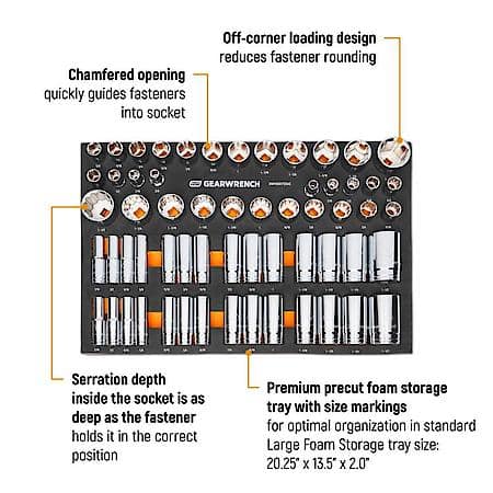 60 Piece 1/2" Drive 6 & 12 Point, Standard & Deep, SAE Chrome Socket Set