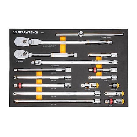 16 Piece 1/2" 90-Tooth Ratchet & Drive Tool Set with Foam Storage Tray