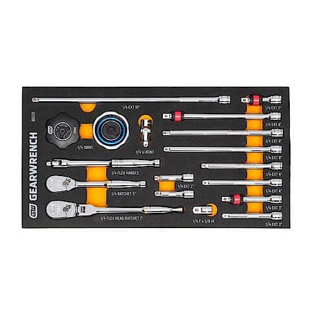 18 Pc 1/4" 90-Tooth Ratchet & Drive Tool Set With Foam Storage Tray