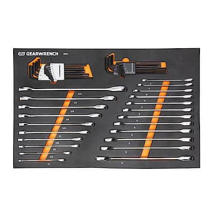 44 Piece 90T SAE/Metric Combination Ratcheting Wrench & Long Arm Hex Key Set with Foam Storage Tray