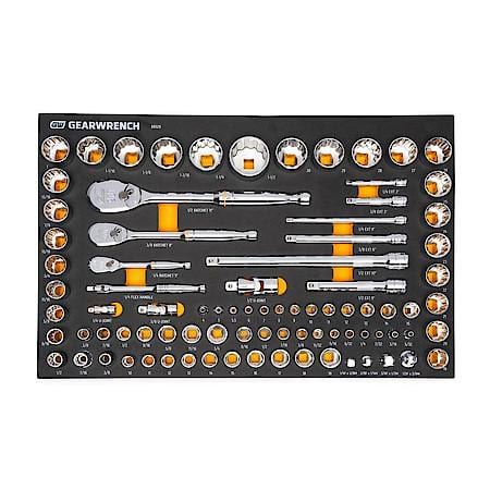 83 Piece 1/4in, 3/8in & 1/2in Drive 90-Tooth SAE/Metric Set w Foam Storage Tray