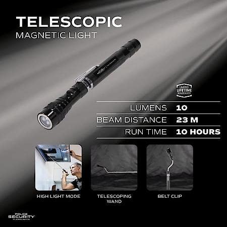 Flexible Telescoping Flashlight with Magnetic Pick-Up, 10 Lumens