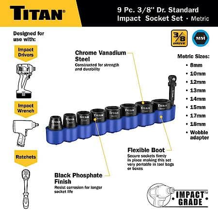 Socket Set - 3/8 Inch Drive, Metric, Impact, 6 Point, 9-Piece