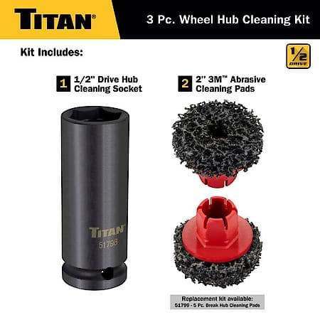 Wheel Hub Cleaning Kit - 1/2 Inch Drive, Abrasive Pads, Removes Rust