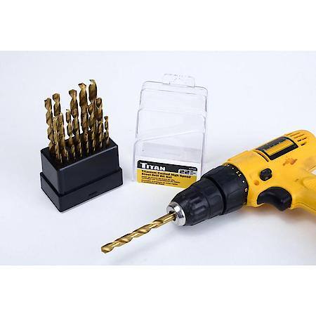 Drill Bit Set - Titanium Coated, Storage Case, 22-Piece