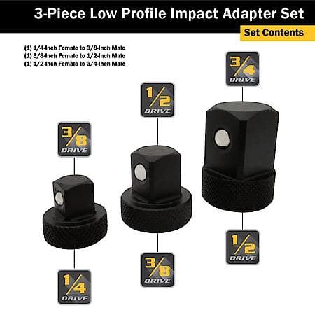 Socket Adapter Set - Increasing Sizes, Low Profile, Impact, 3-Piece