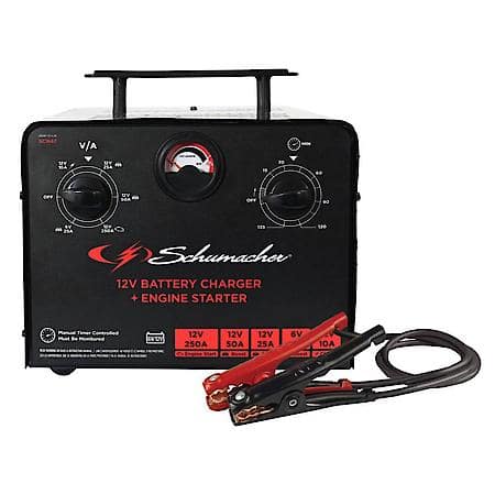 250-Amp 6-Volt/12-Volt Manual Timer-Controlled Battery Charger and Jump Starter