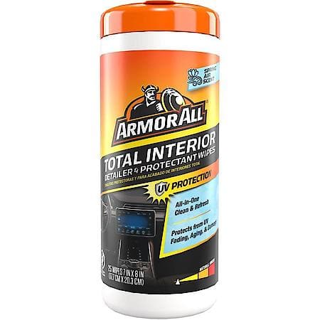 Total Interior Detailer and Protectant Wipes, with UV Protection and Spring Air Scent, 25 Count