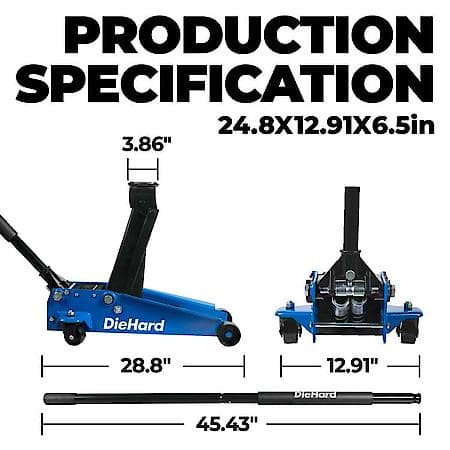 3 Ton Floor Jack: Lifting Range: 5.12 in to 18.31 in