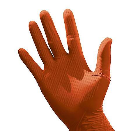 Orange Heavy Duty Nitrile Disposable Gloves: 8 Mil, Powder Free, Large, 10 Count